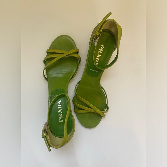 Prada strappy wedges. Patent leather. Lime green. EU 35.5, US Size 5.5. - Picture 12 of 16